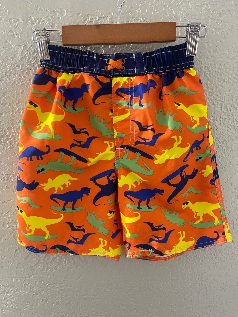 Kids Orange Dinosaur Print‎ Swim Trunks Size 7